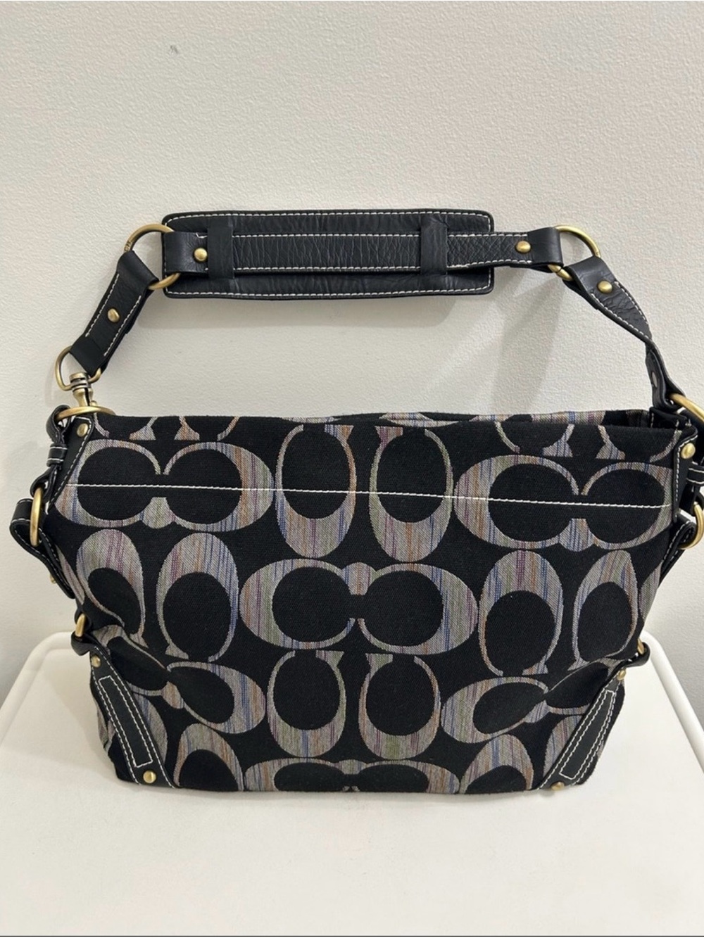 Coach Black Signature Jacquard Hobo with Gold Hardware